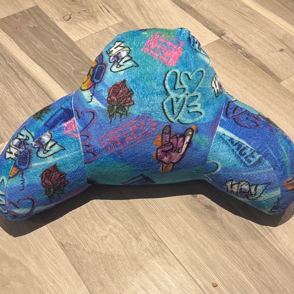 Penelope Wildberry Plush Reading Pillow with Blue & Turquoise Love Print